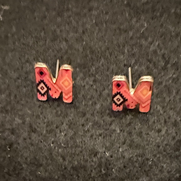 Pink and Multi Color Geometric M Earrings - Picture 4 of 4